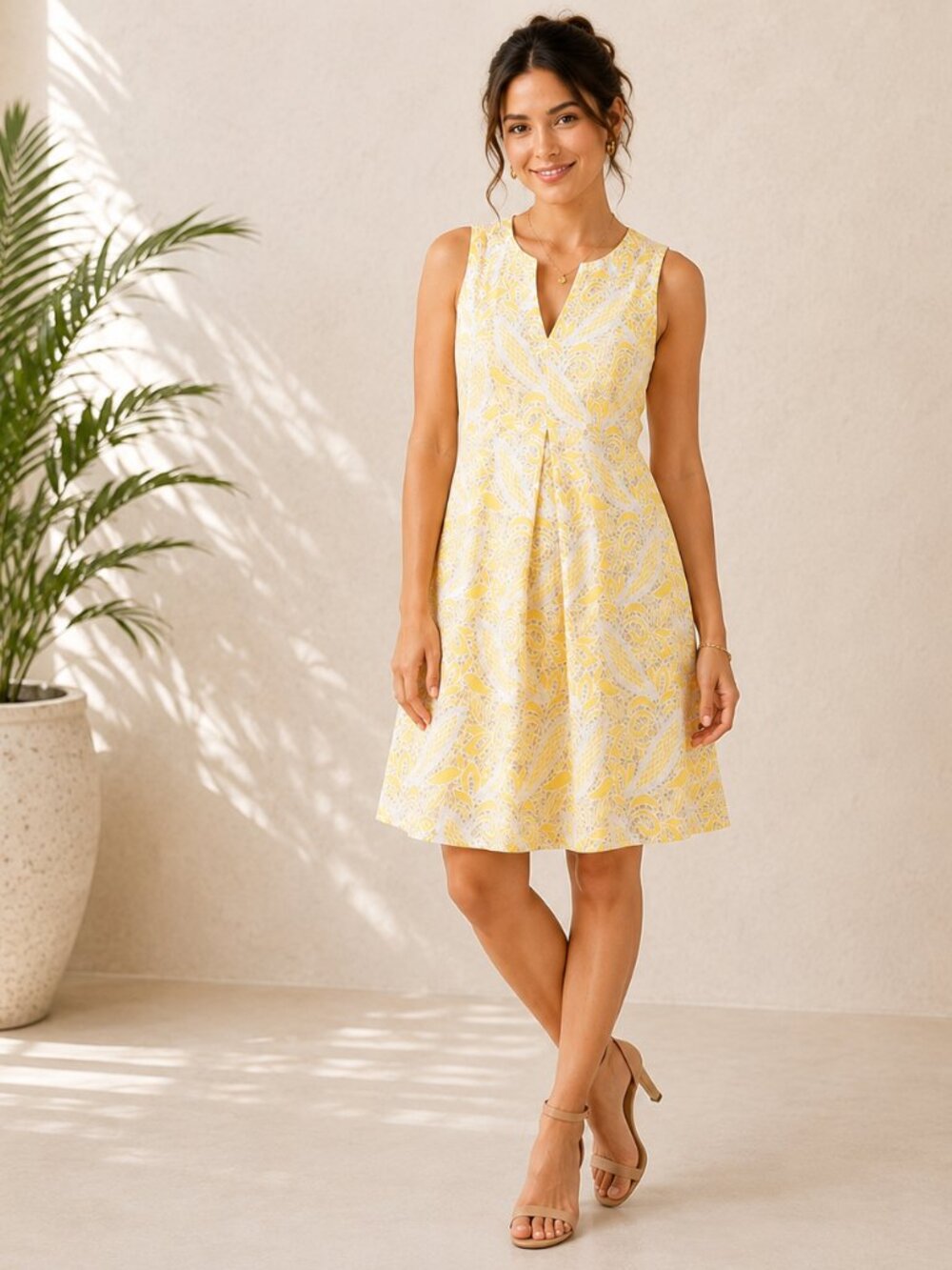 Ann Taylor LOFT Floral Crochet Lace Shift Dress Size 4 Yellow White Resort Beach